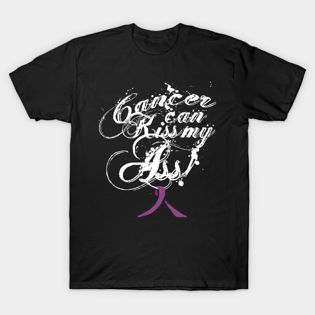 Cancer Can Kiss My Ass! Caregiver (Plum Ribbon) T-Shirt by Adam Ahl